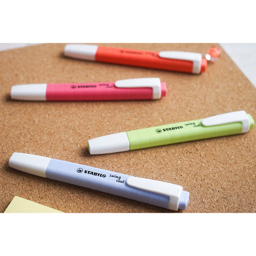 Side view of Stabilo Swing Cool Pastel Peach highlighter showing the slim profile and integrated clip