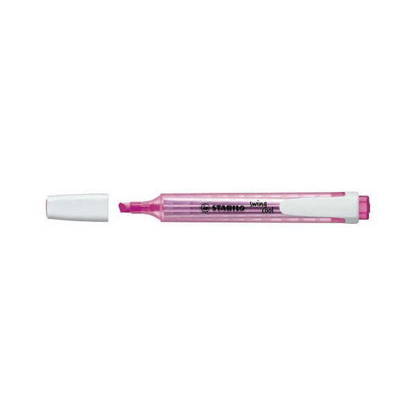 Front view of a single Stabilo Swing Cool Pink Highlighter showing clip and grip zone