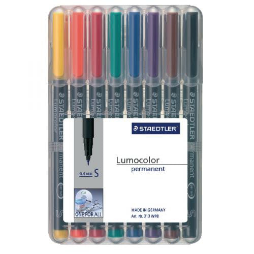 Staedtler 311 WP8 Lumocolour Non-Permanent Pen Superfine Assorted Wallet of 8