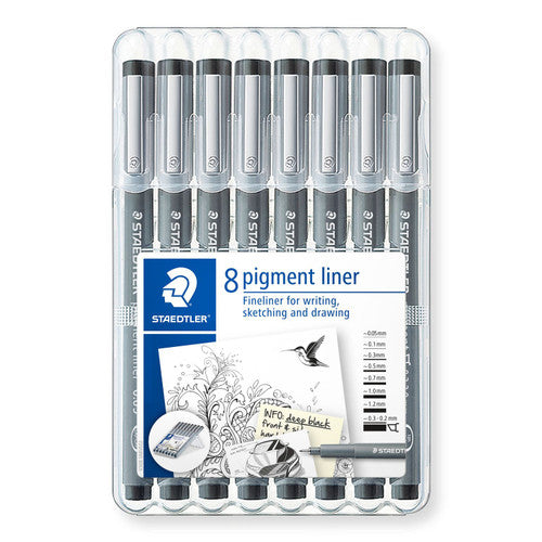 Staedtler Pigment Liner Wallet 8 Assorted Widths Black 308 SB8 – view 2