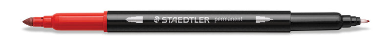 One Staedtler 3187 pen with a black barrel and red tips at both ends, lying flat on white