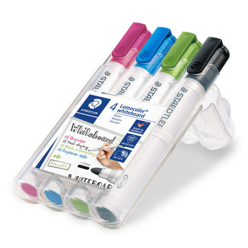 Staedtler 351 WP4-1 Non-Permanent Bullet Tip Lumocolor Whiteboard Marker Wallet of 4