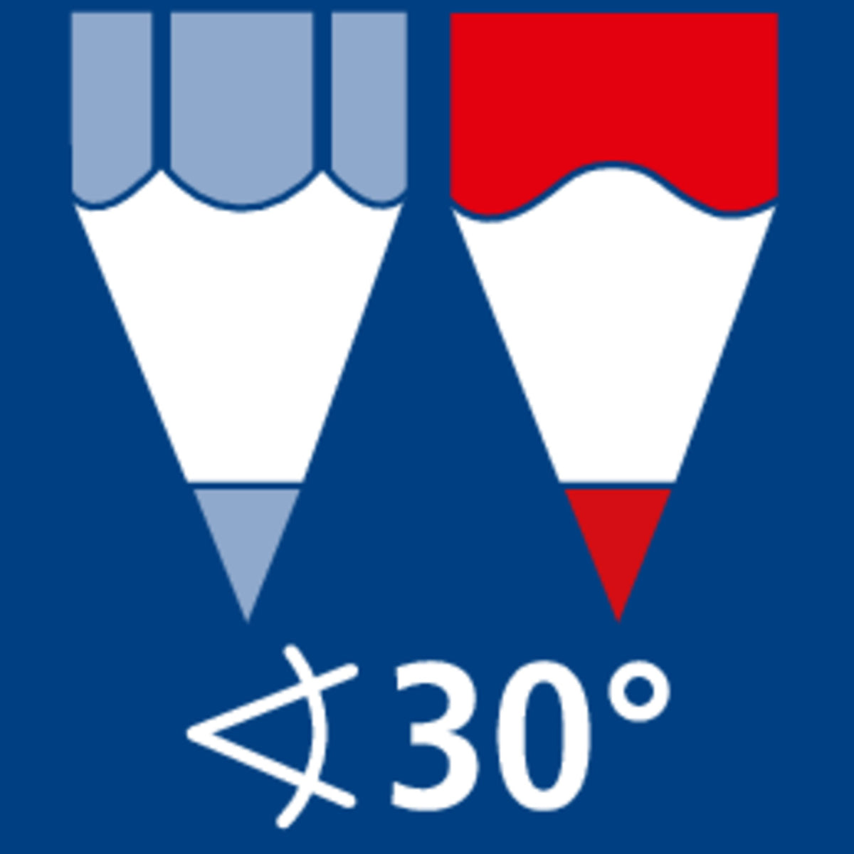Staedtler pictogram of a graphite and a red coloured pencil point marked with a 30 degree angle