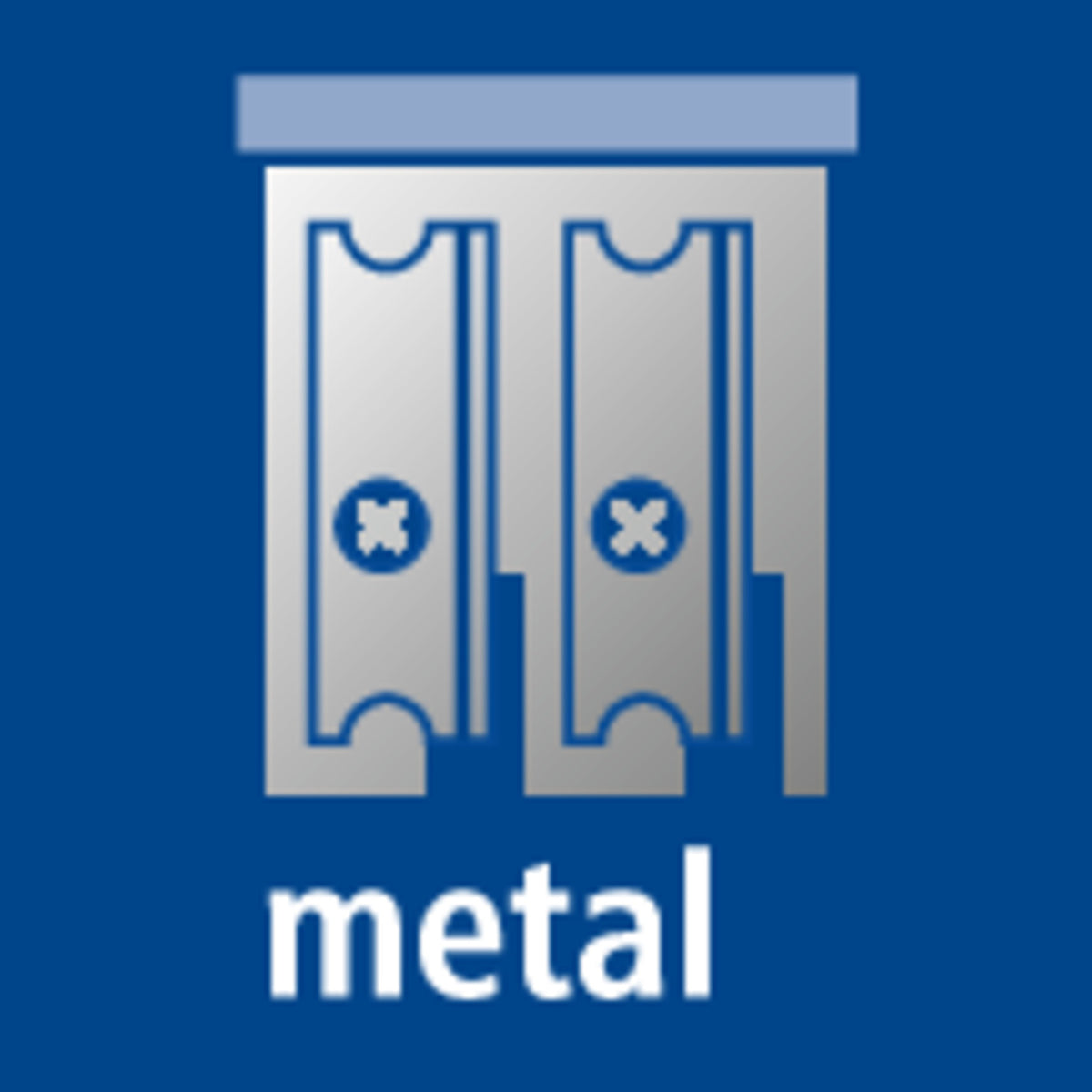 Staedtler pictogram of two metal sharpener blades with the word metal, white on a blue square