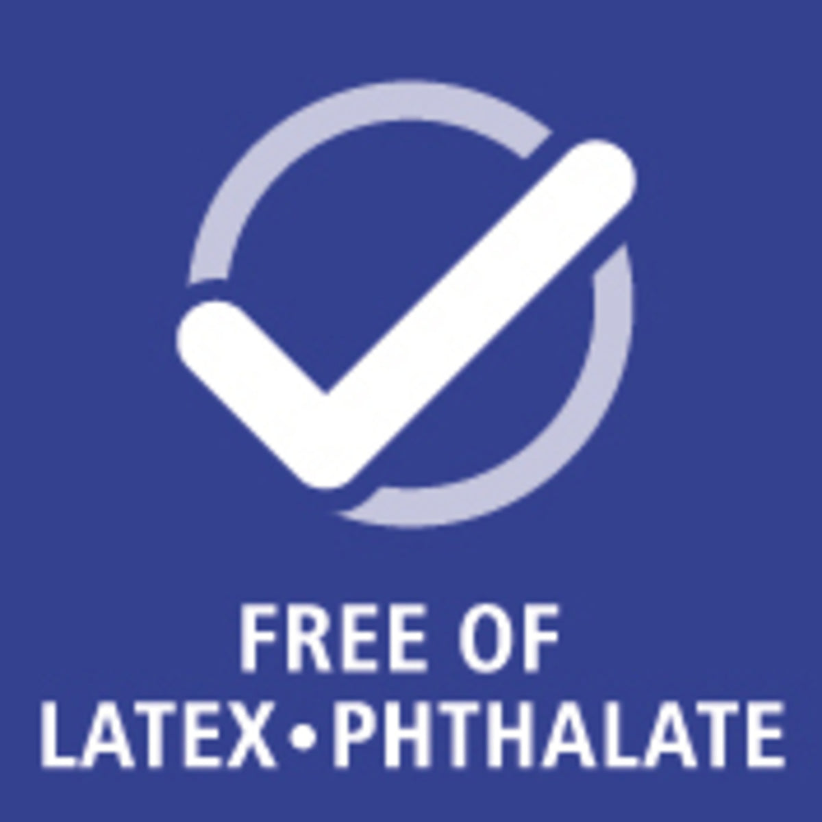 Staedtler pictogram on blue reading FREE OF LATEX and PHTHALATE with a check mark
