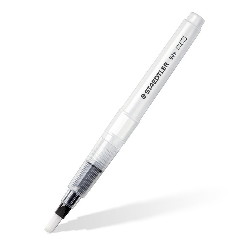 Single Staedtler 949 water brush with the chisel tip, clear water barrel printed STAEDTLER 949