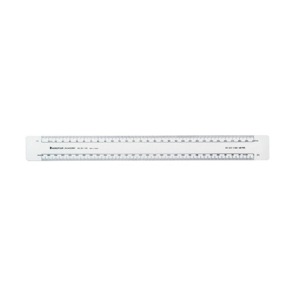 Staedtler Academy oval scale ruler 961 80-1AS, white with black millimetre graduations along both edges