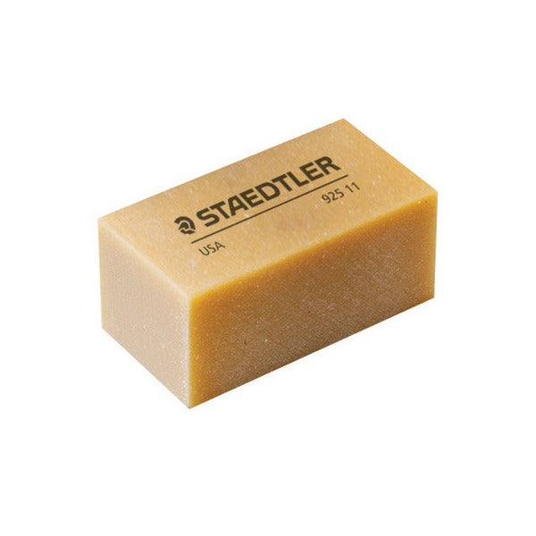 The tan Staedtler art gum eraser block on its own, printed STAEDTLER, 925 11 and USA on the top face
