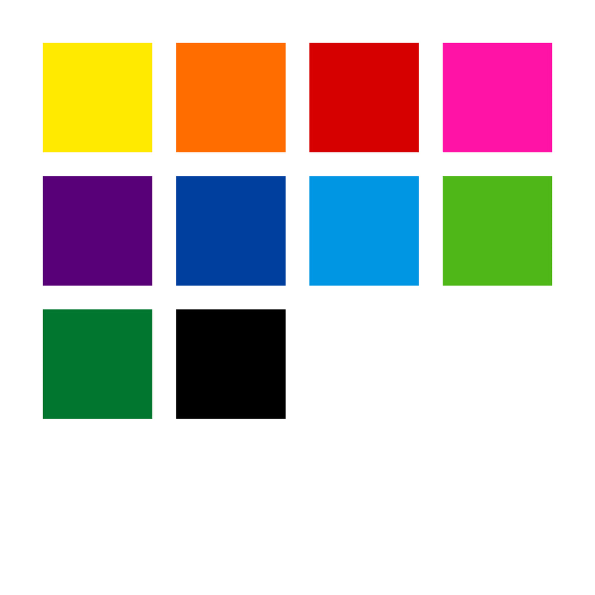 Colour swatch grid of the bright writing colours in the Staedtler ball 4320 MC10 assorted pack