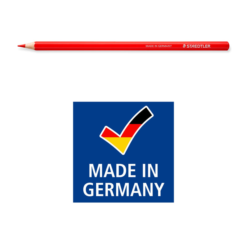 Red Staedtler 146C coloured pencil above the made in Germany icon