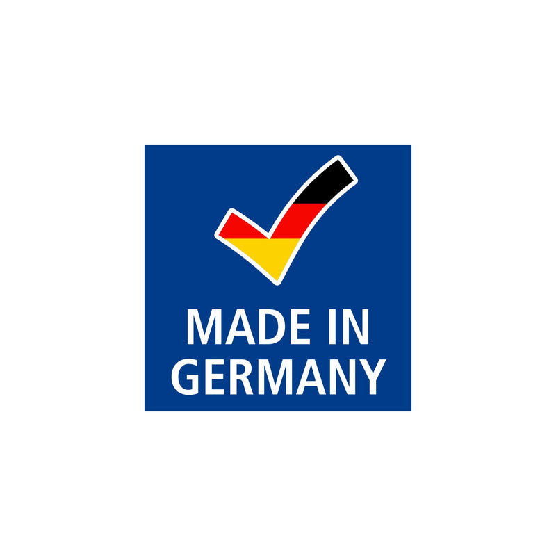 Staedtler Made in Germany pictogram, a black, red and gold tick above the words MADE IN GERMANY on a blue square