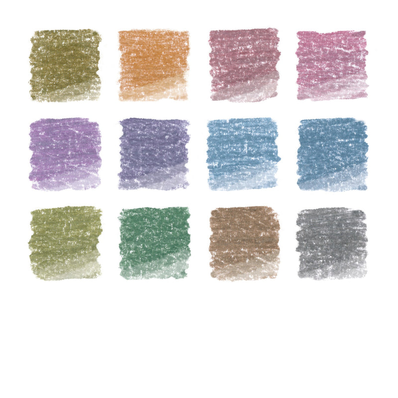 Twelve shimmering metallic swatches from the 146M range, gold, copper, pinks, violets, blues, greens, bronze and silver