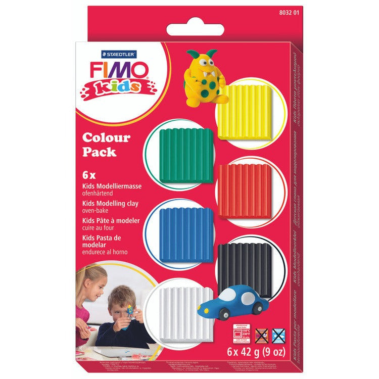 Earlier red FIMO kids Colour Pack box with six clay blocks and a toy car model, shown as previous packaging of 8032 01