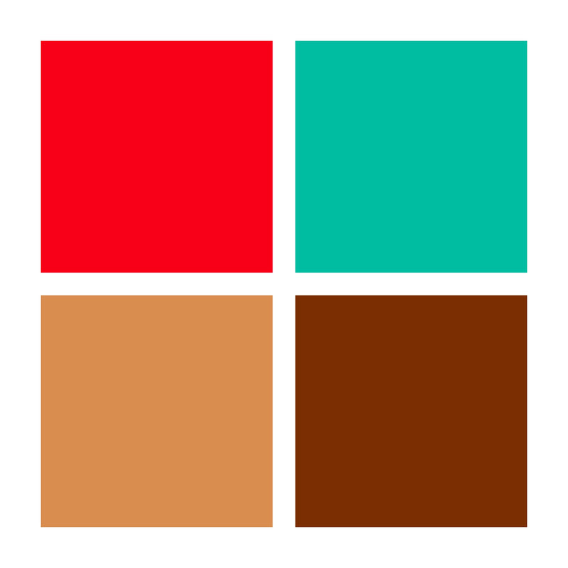 Clay colour swatches for the Dino set: red, green, light brown and brown