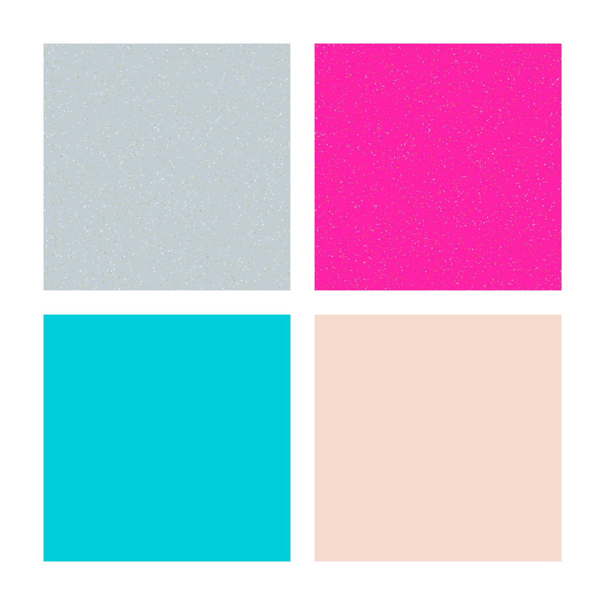 Mermaid set clay colours: glitter silver, glitter pink, turquoise and pale pink squares