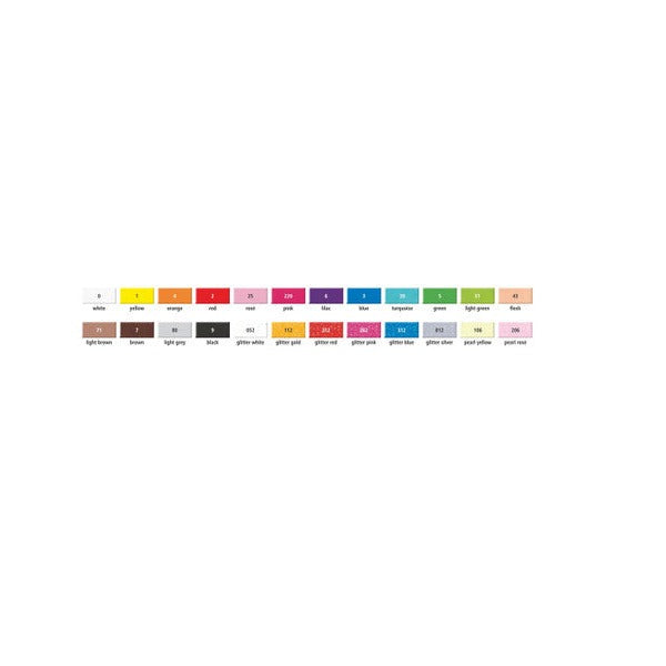 Small FIMO kids colour chart strip showing the range of block colours