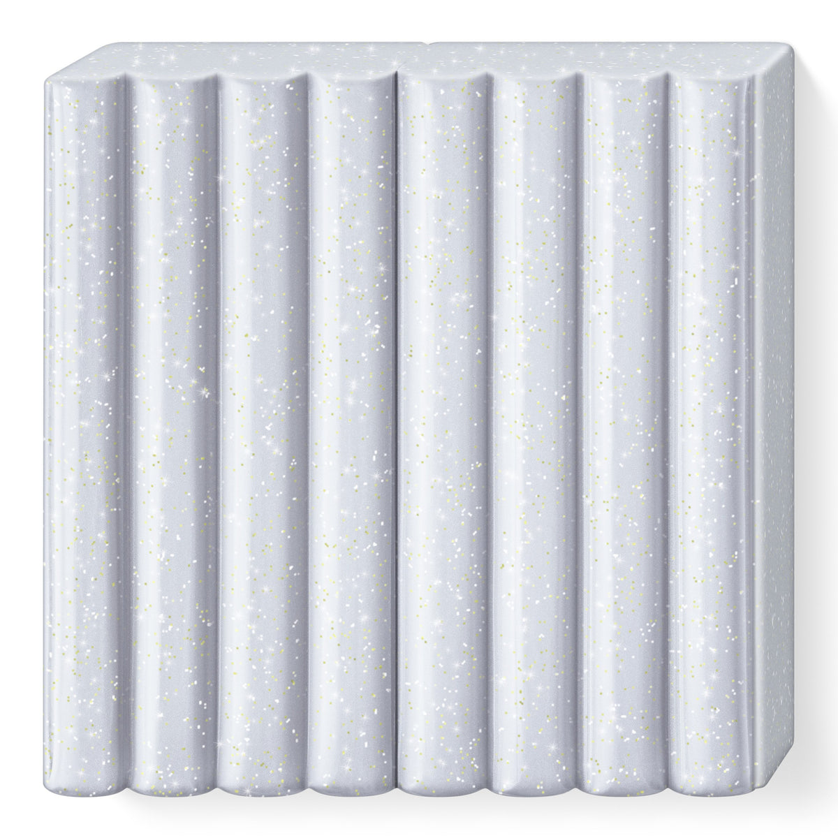 Unwrapped glitter silver FIMO kids block 8030-812 in sparkling silver grey with 8 ribbed sections