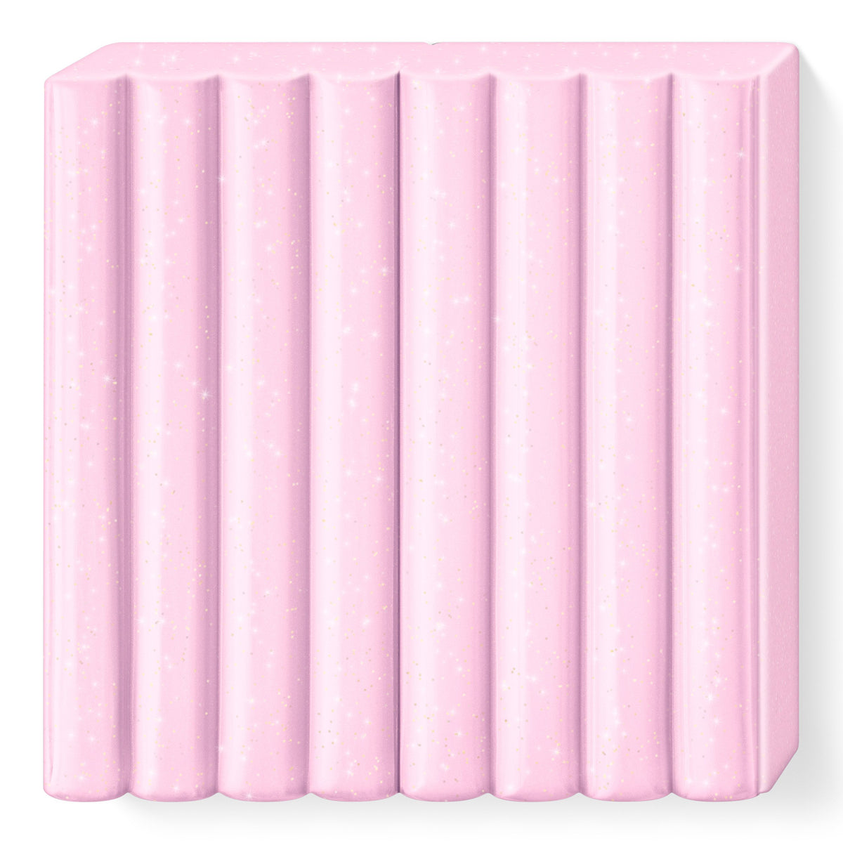 Unwrapped pearl light pink FIMO kids block 8030-206 in pale pink with light pearly flecks across its 8 segments