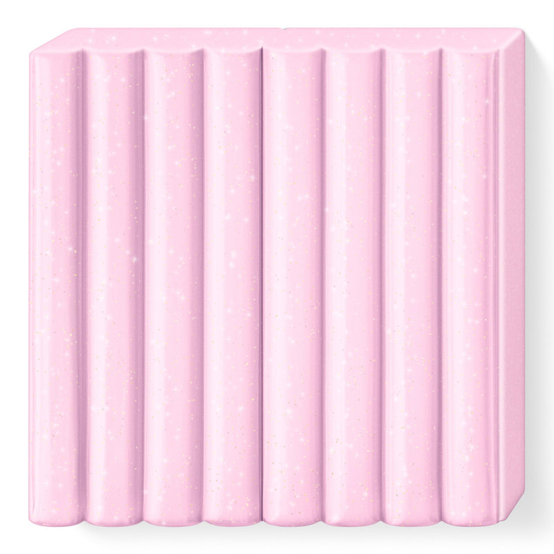Unwrapped pearl light pink FIMO kids block 8030-206 in pale pink with light pearly flecks across its 8 segments
