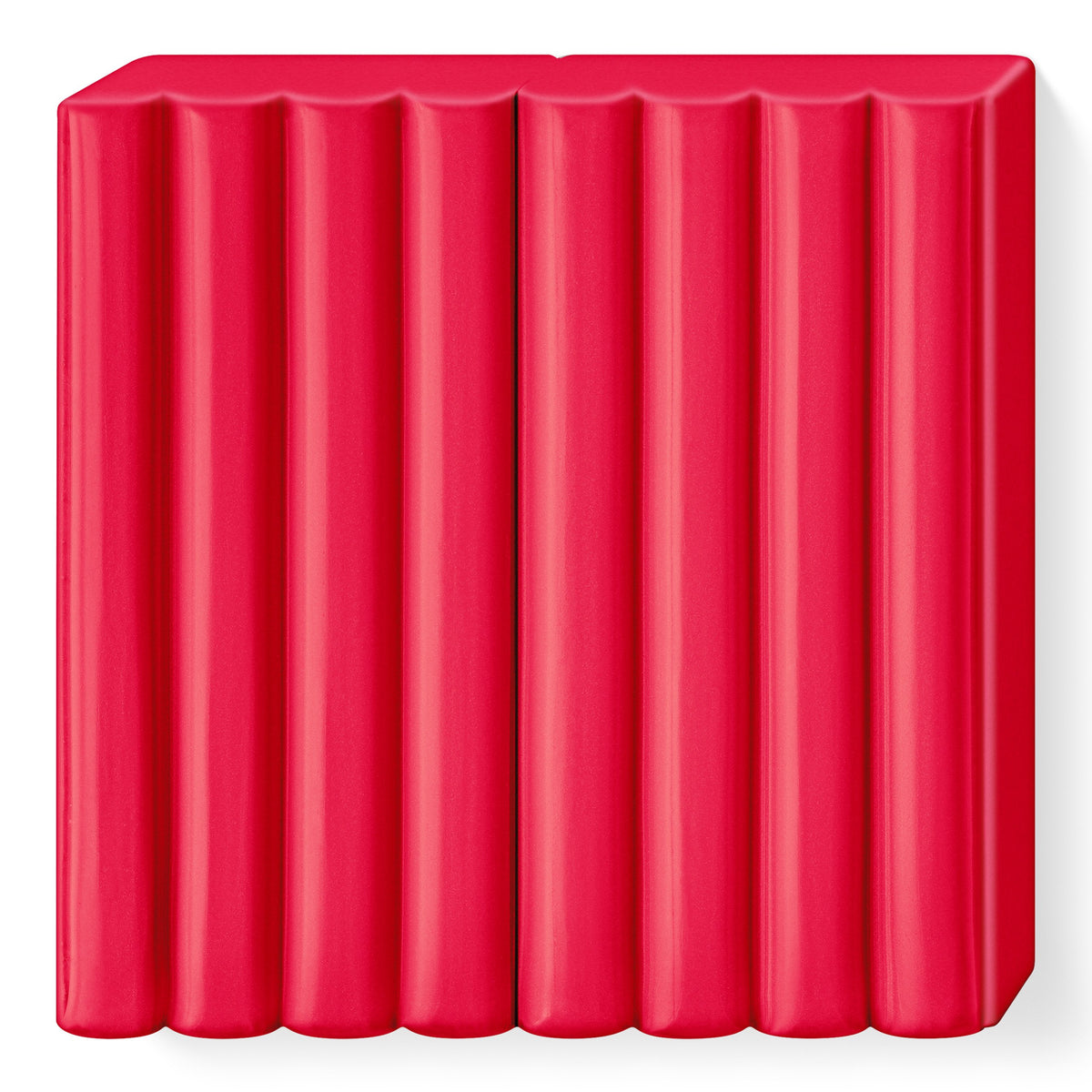Unwrapped red FIMO kids block showing the ribbed top that divides it into 8 portions
