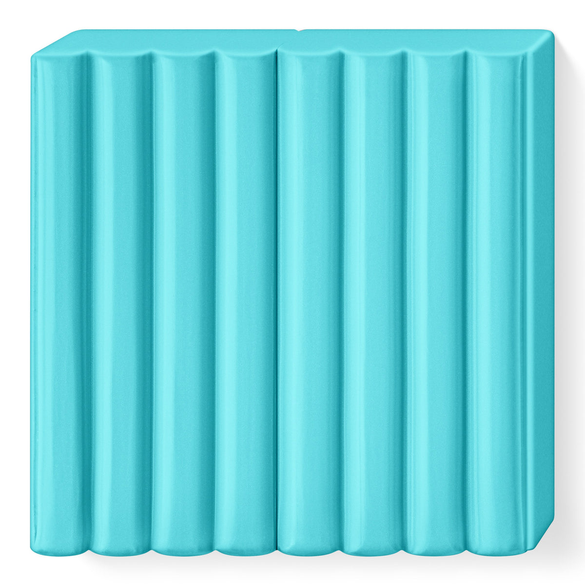 Unwrapped turquoise FIMO kids block showing the ribbed top that divides it into 8 portions