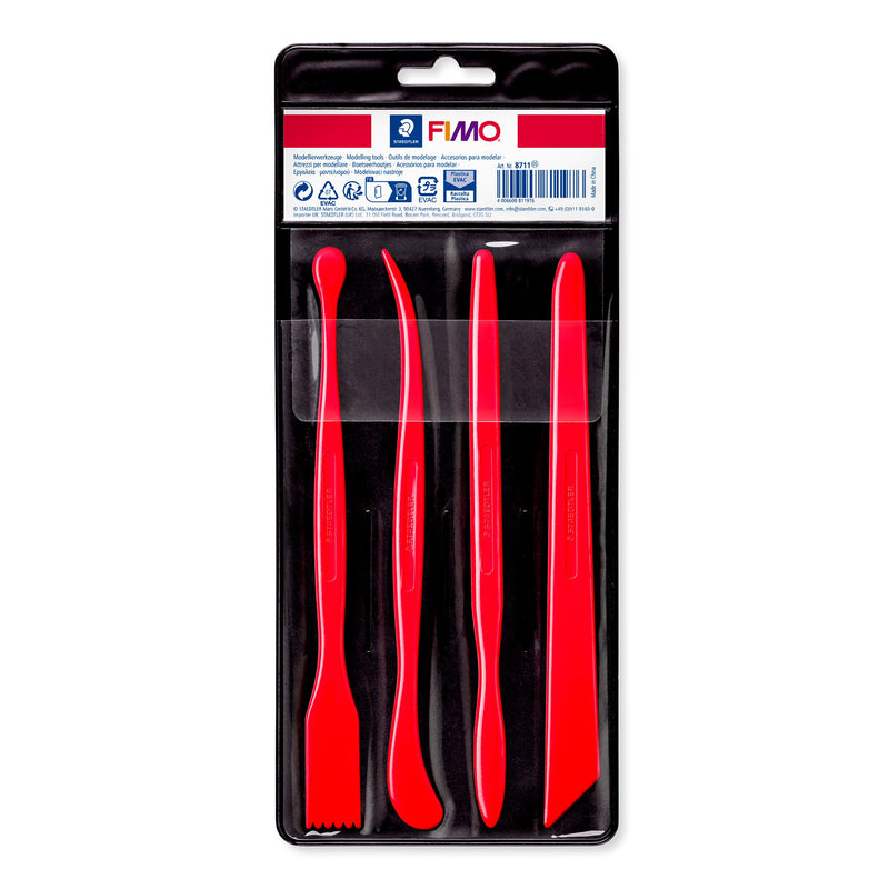 FIMO 8711 modelling tools blister card holding four red plastic sticks under a clear window, with a FIMO header label and article number 8711