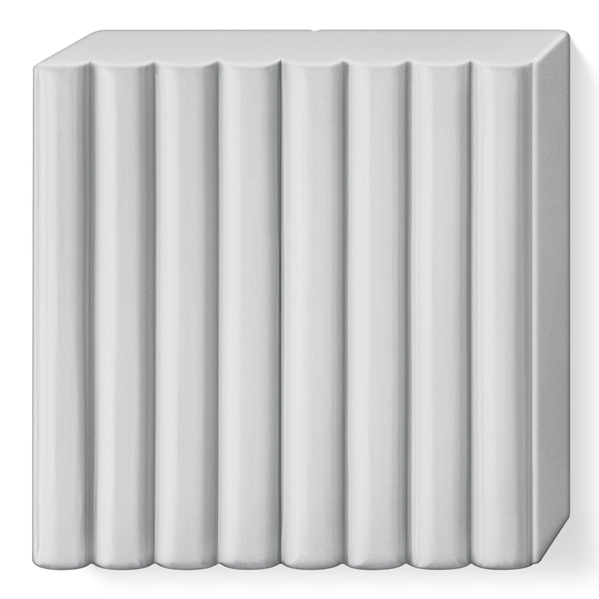 Unwrapped dolphin grey FIMO soft block with 8 scored portions, a cool light to mid grey