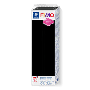 FIMO soft 8021-9 black large block in the current Staedtler pack, with FIMO and soft logos and 454 g (1 lb) printed near the base