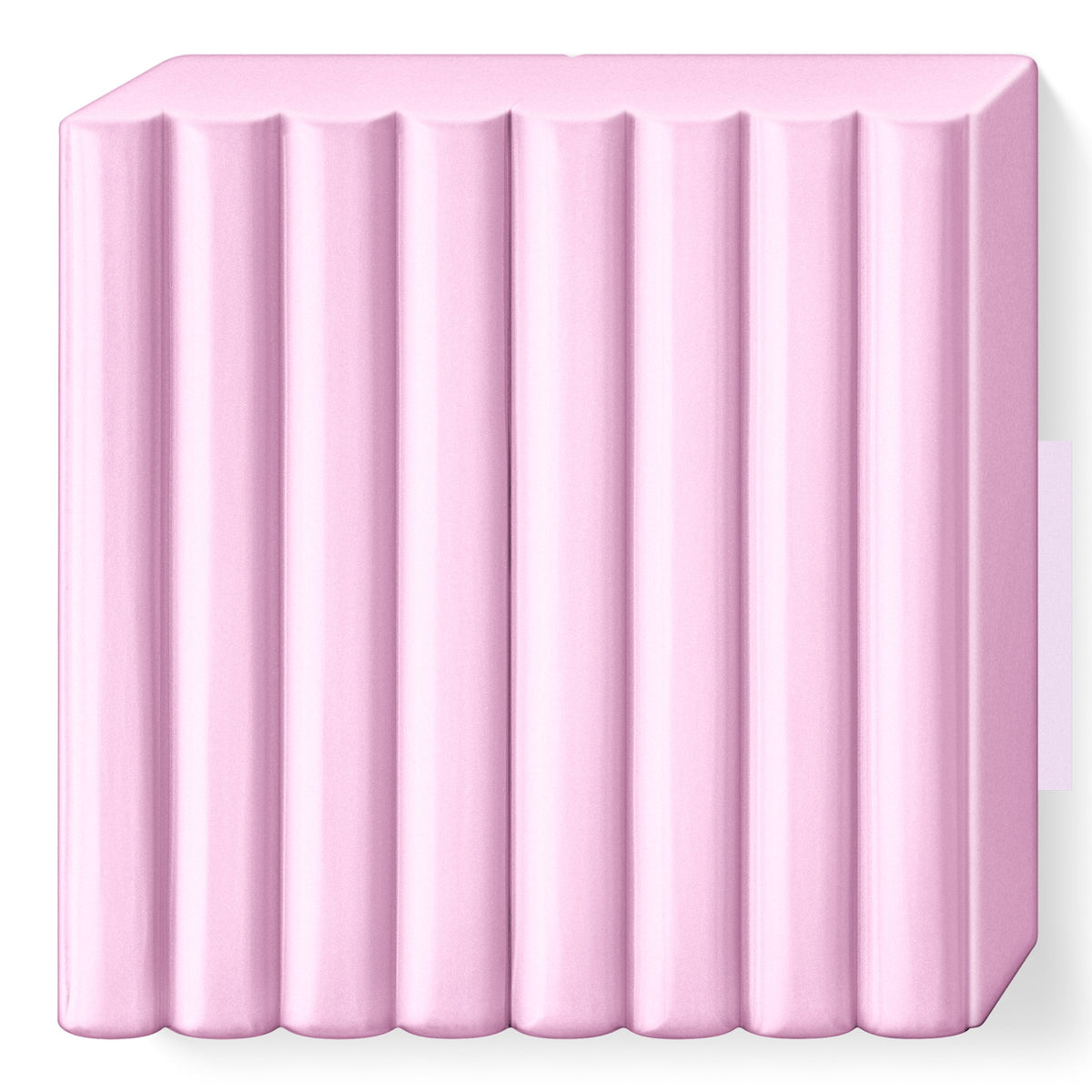 FIMO soft light pink block out of the wrapper, a soft pink slab with vertical portion grooves