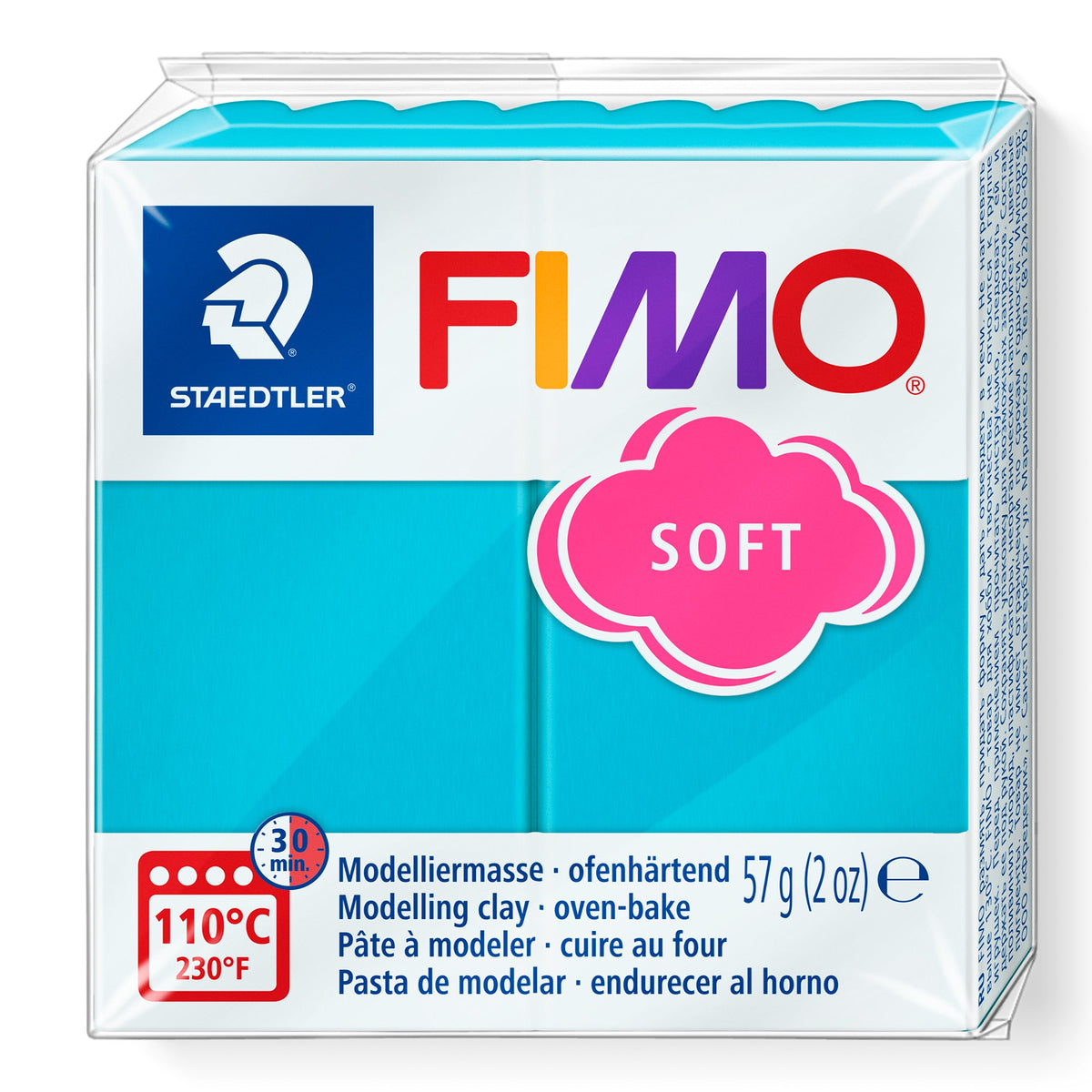 Current FIMO soft 8020-39 peppermint pack by Staedtler, light turquoise clay with the pink SOFT cloud and 57 g (2 oz) label