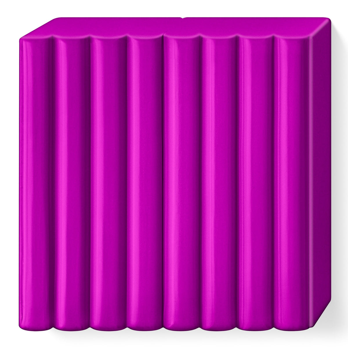 Rich magenta purple FIMO soft block with the wrapper removed, scored into 8 portions