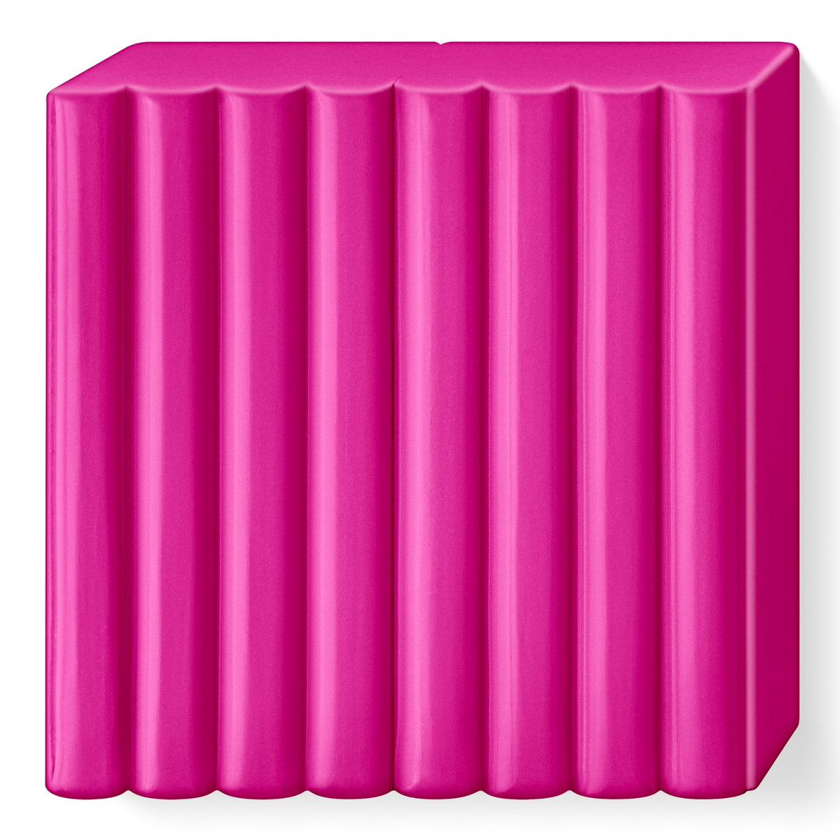 Raspberry FIMO soft block unwrapped, vivid pink red clay marked into 8 portions