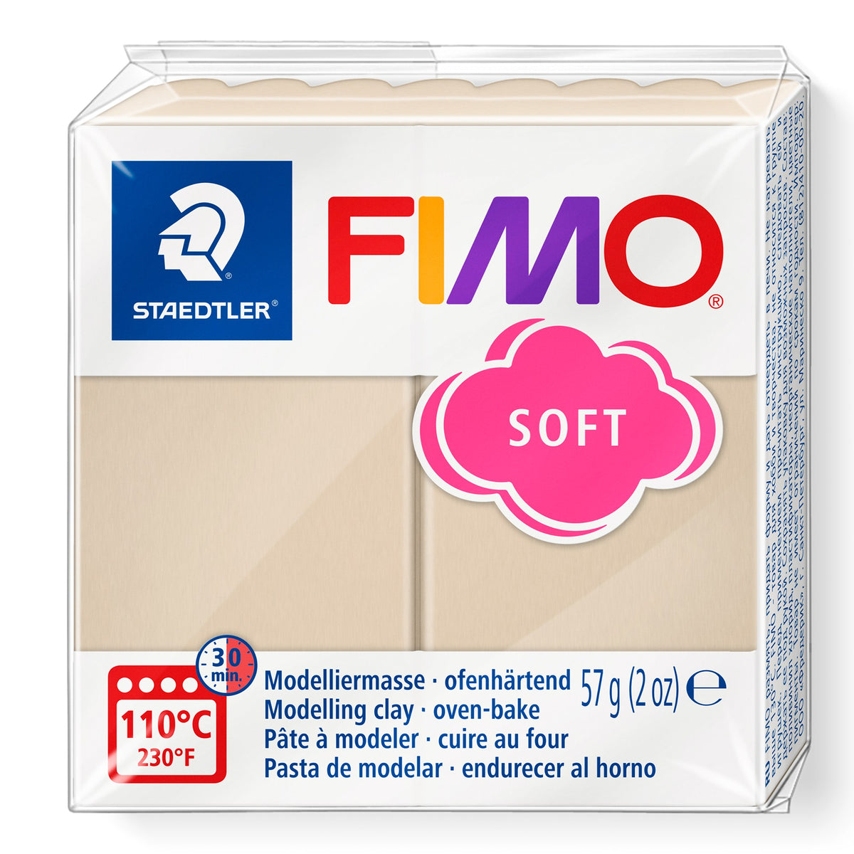 Staedtler FIMO soft 8020-70 sahara pack, current design with pink cloud SOFT logo, pale sand beige clay, 57 g (2 oz)
