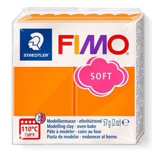 Staedtler FIMO soft 8020-42 tangerine pack in the current design, bright orange clay with the pink SOFT cloud and 57 g (2 oz)
