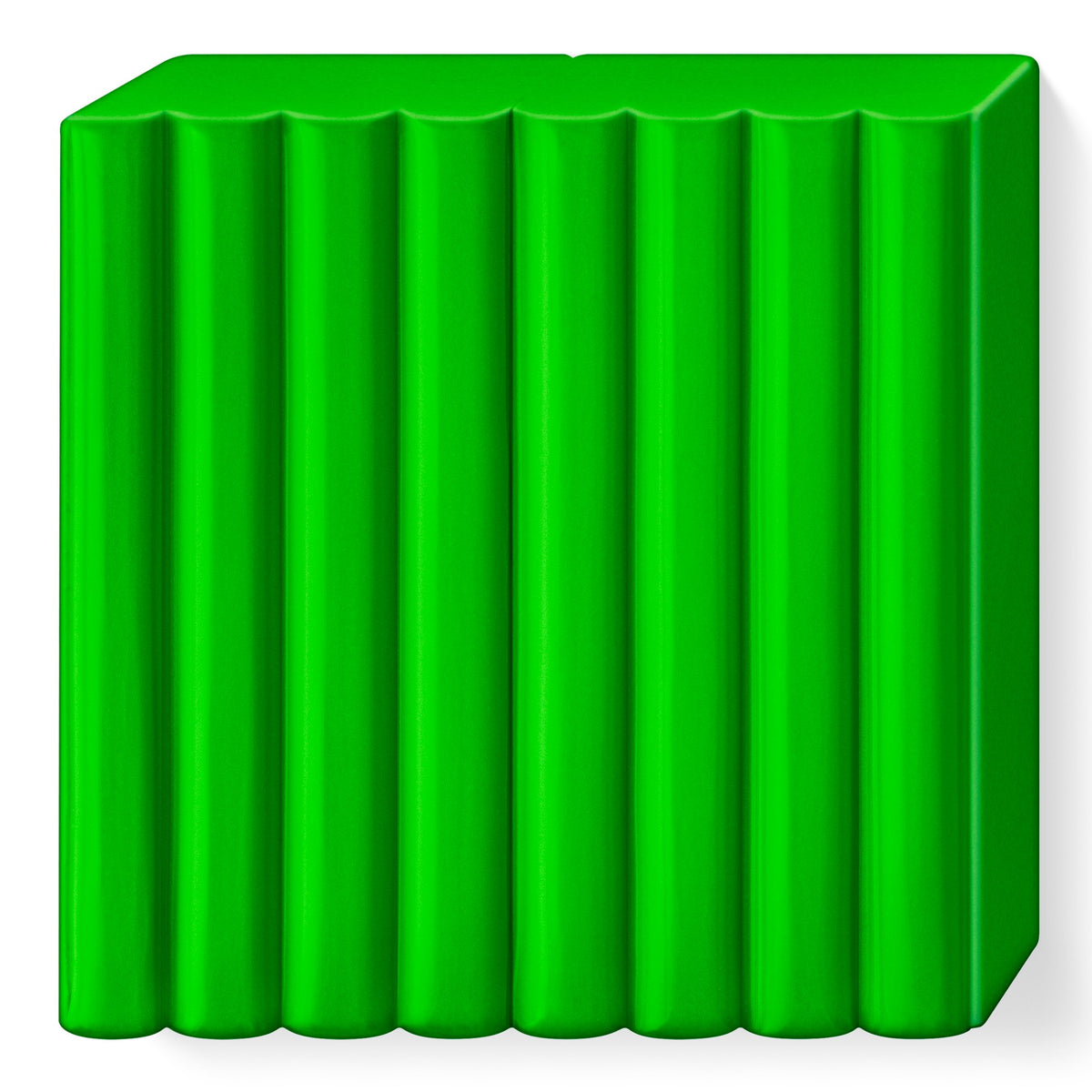 Unwrapped FIMO soft tropical green block, bright fresh green clay with 8 scored portions
