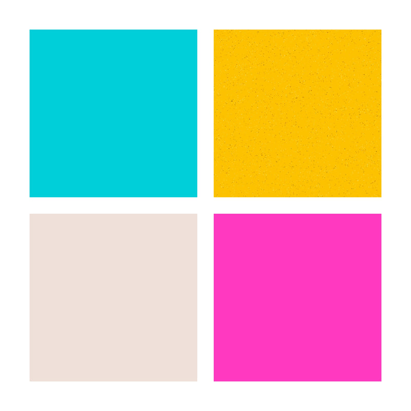 Four colour swatches for the Princess set clay: turquoise, golden yellow, pale beige and pink