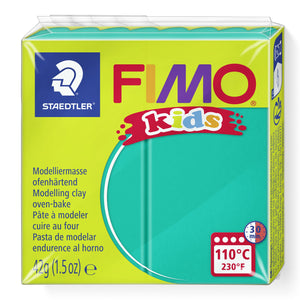 FIMO kids 8030-5 green clay in Staedtler lime green wrapper with a green colour window, printed 42 g and 110°C 30 min