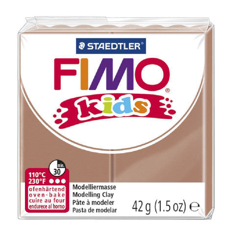 Earlier white FIMO kids wrapper for the 42 g light brown block with the oven-bake symbol