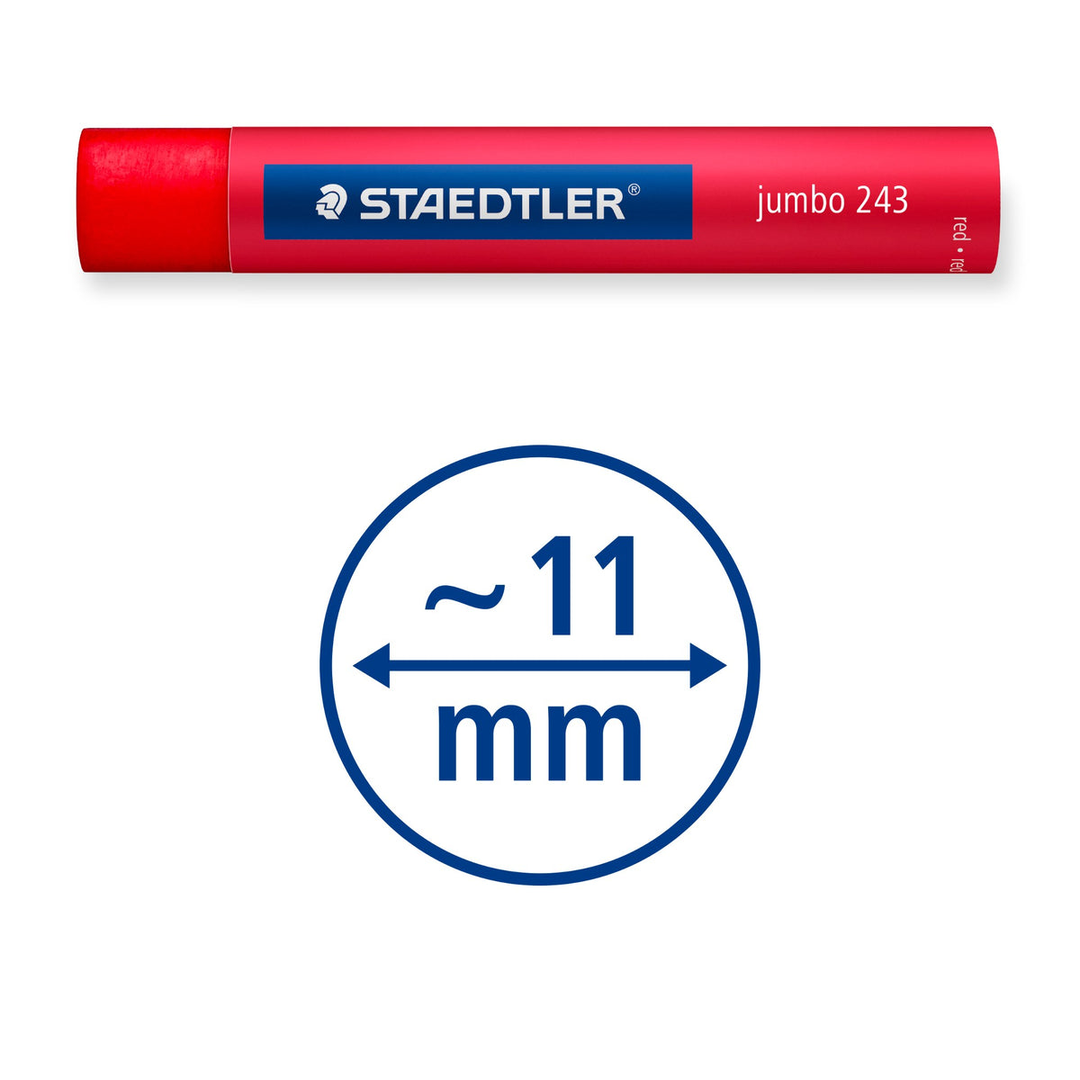 Pictogram for the Staedtler jumbo 243: red oil pastel with a circle reading approx. 11 mm