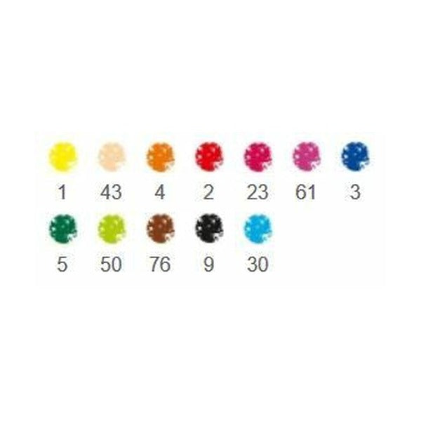 Colour chart of the 12 karat aquarell shades, each round swatch labelled with its Staedtler colour number