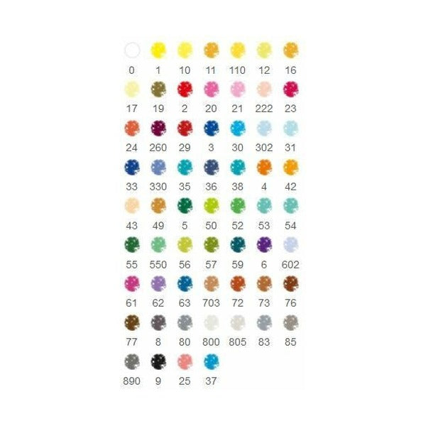 Full colour chart of the karat aquarell 60 set with numbered round swatches from white to black