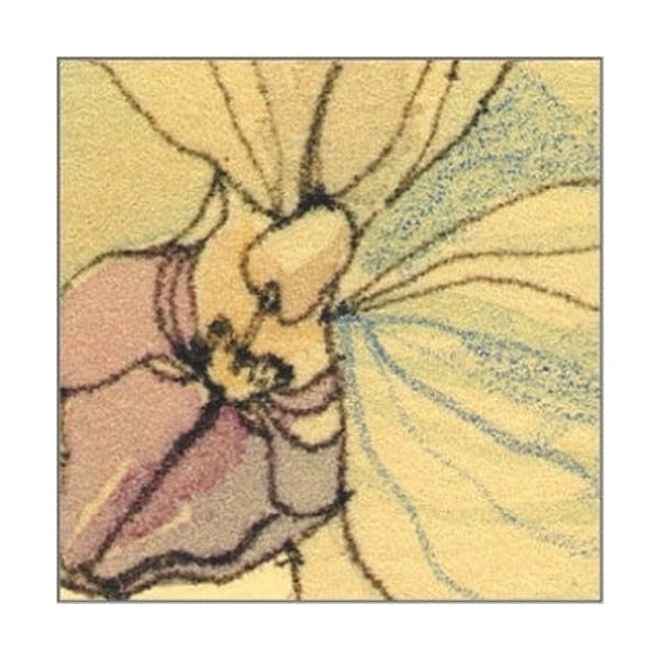 Line-drawn flower filled with karat aquarell colour, with dry pencil marks and blended watercolour areas