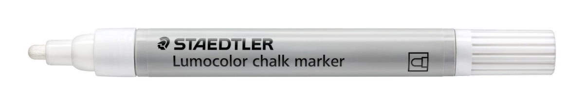 The 344-0 white chalk marker lying side on with the cap taken off and the white bullet tip showing