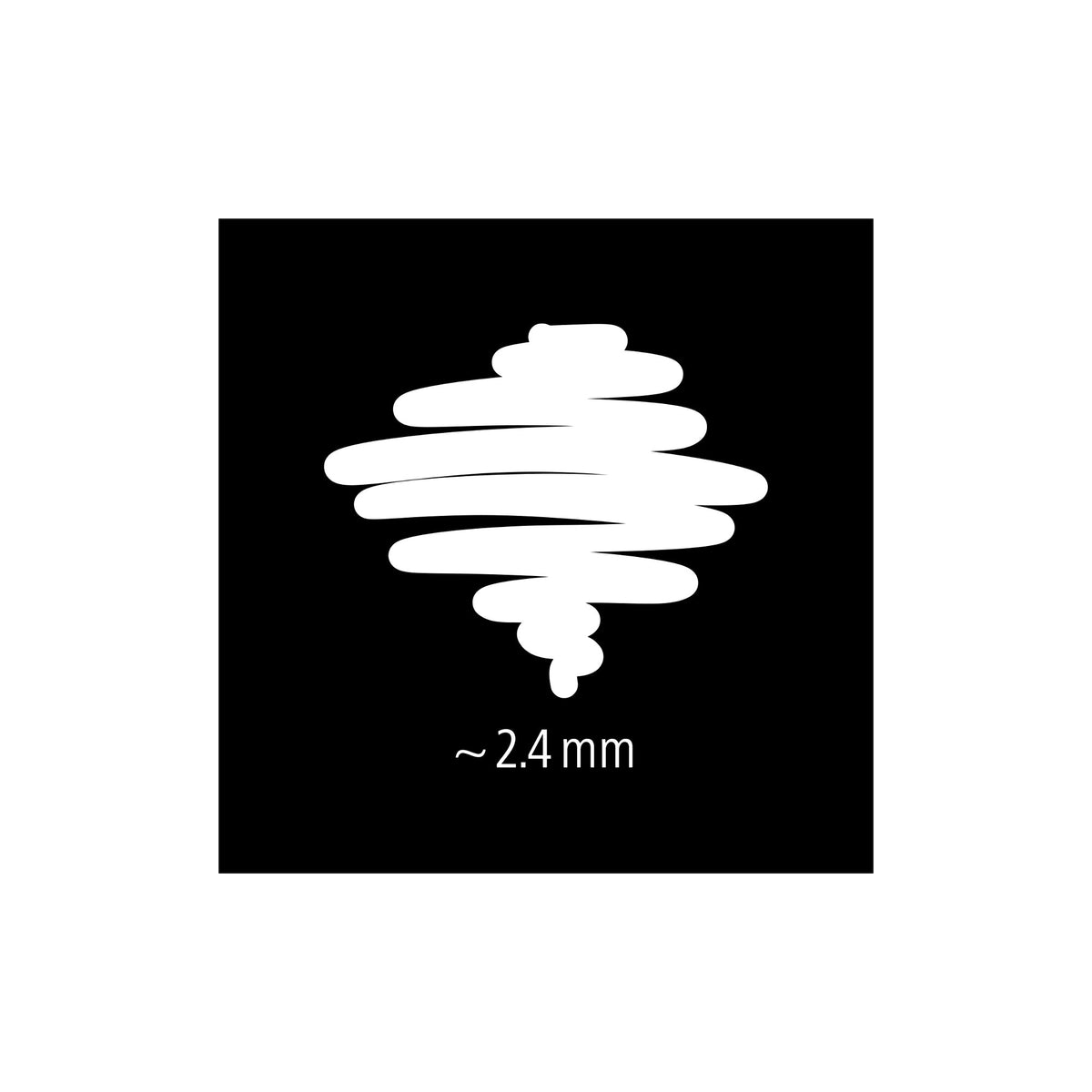 Staedtler line width sample for the white 344, a white scribble on black marked approx 2.4 mm