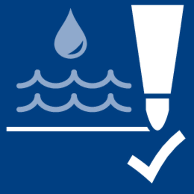 Staedtler waterproof pictogram: a marker tip over water waves with a check mark