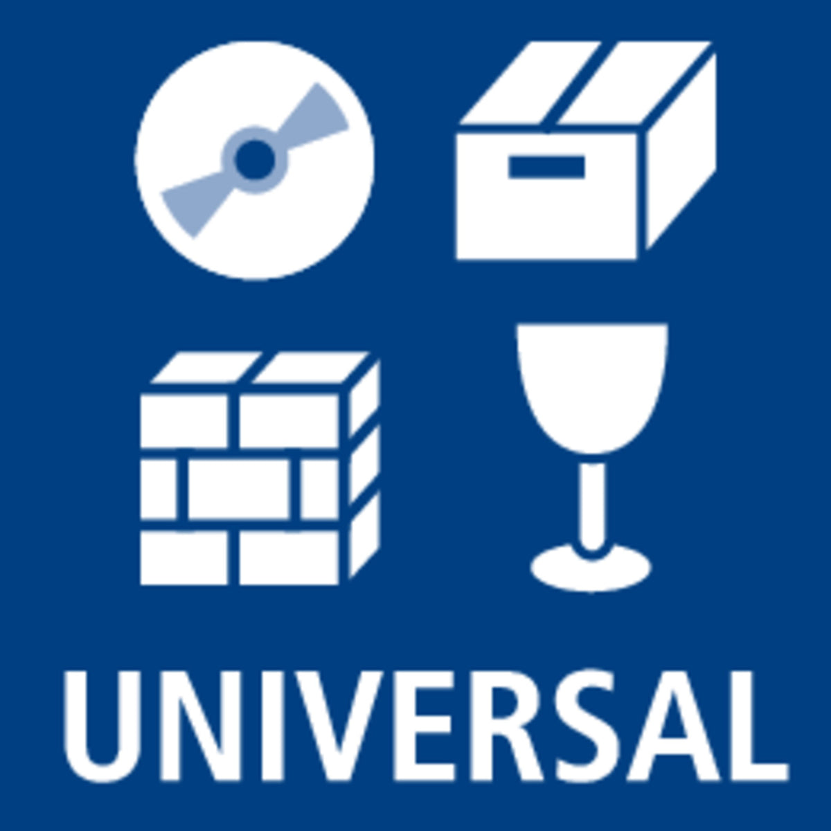 Staedtler UNIVERSAL pictogram showing a disc, box, brick wall and wine glass for marking on many materials