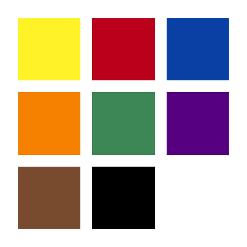 Eight Staedtler colour swatches: yellow, red, blue, orange, green, violet, brown and black