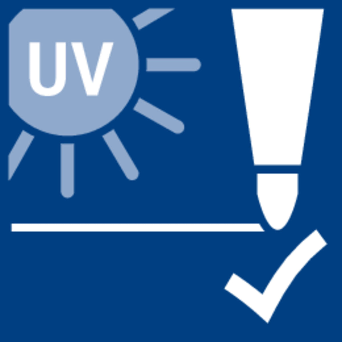 Staedtler lightfast pictogram showing a UV sun next to a marker tip and a tick under a written line