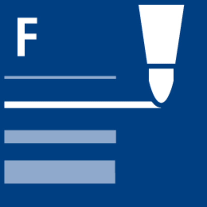 Fine line width pictogram from Staedtler, marked with a letter F