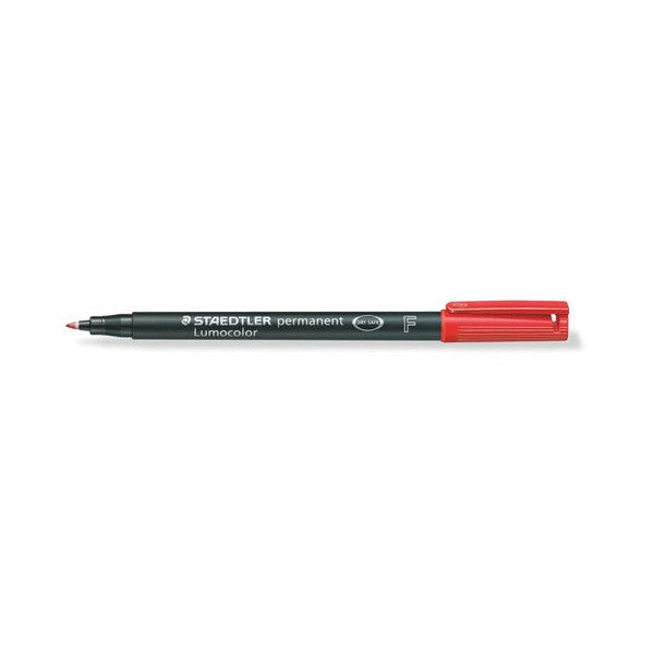 Staedtler Lumocolor permanent 318-2 pen with red cap and black barrel printed STAEDTLER permanent